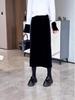Women's Black Gold Velvet High Waist Slit Skirt - Elegant Mid-Length Tube for Spring/Autumn 2026