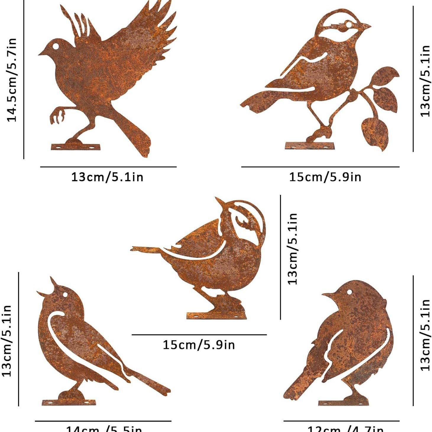 Деревенский Металлический Силуэт Пять Маленьких Птичек Садовое Украшение