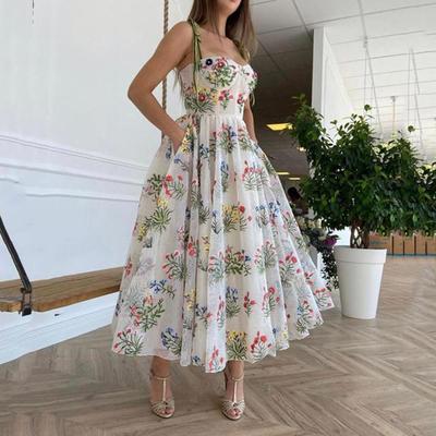 2025 European & American Women's Cross-Back Embroidered Backless Suspender Dress - Long, Sexy Waist, Spring Style