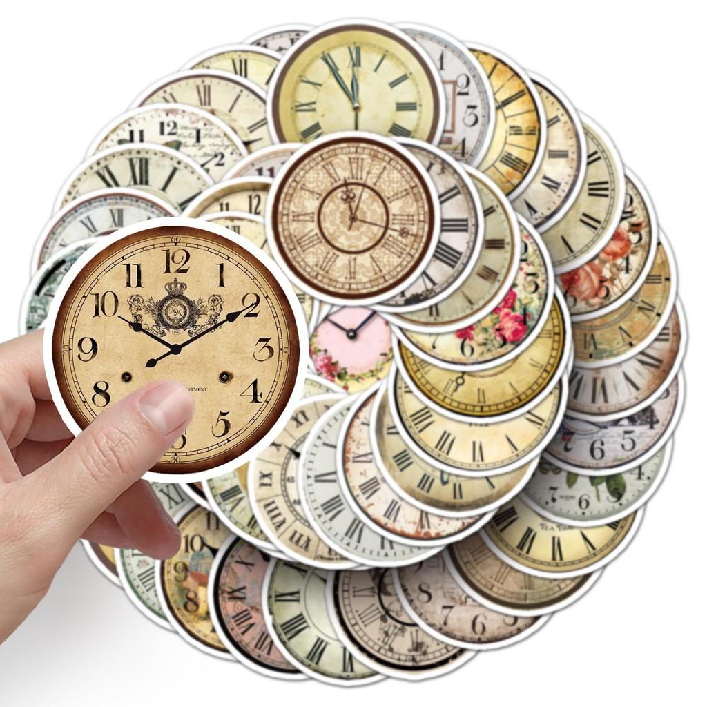 50 Retro Clock Stickers: Creative Vintage DIY for Journals, Notebooks, Water Bottles, and More