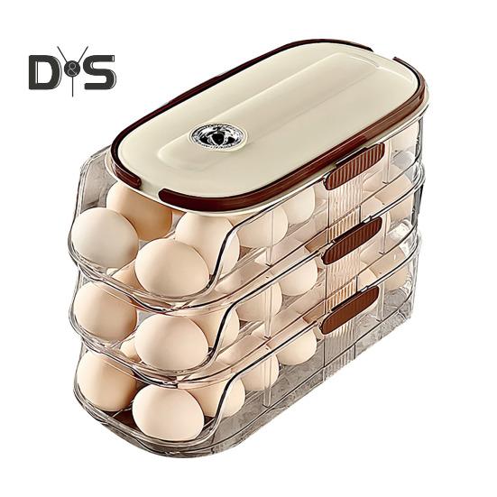 

Автоматический вращающийся контейнер для яиц, ящик для хранения в холодильнике, пищевой, без BPA, прозрачный, штабелируемый, органайзер для холодильника с крышкой Triple Layer
