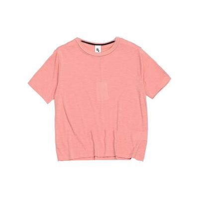 Solid Color Logo Print Crew Neck T-Shirt Women Tops Pink 848741-644