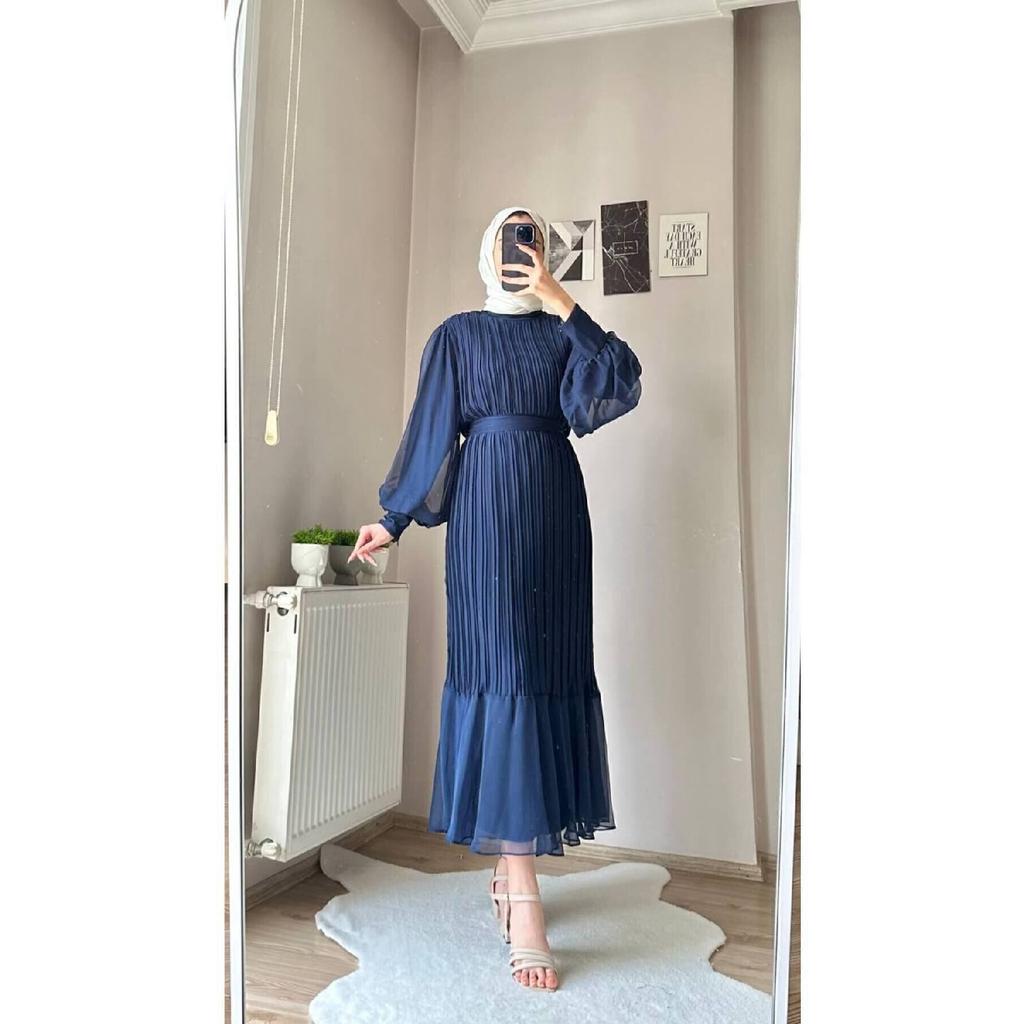Pleated Janjan Chiffon Dress