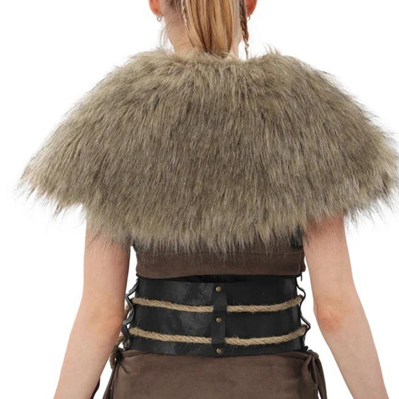 Faux Furs Shawl with Buckles Fashion Costume Collar Role Play Capes For Cosplay And Medieval Themed Event