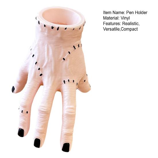 Horror Handförmiger Stifthalter Handfläche Gebrochene Hand Ornament mit Narben und Stichen Gruseliger Schreibtischorganizer Einzigartiger Stiftebecher Halloween-Dekoration