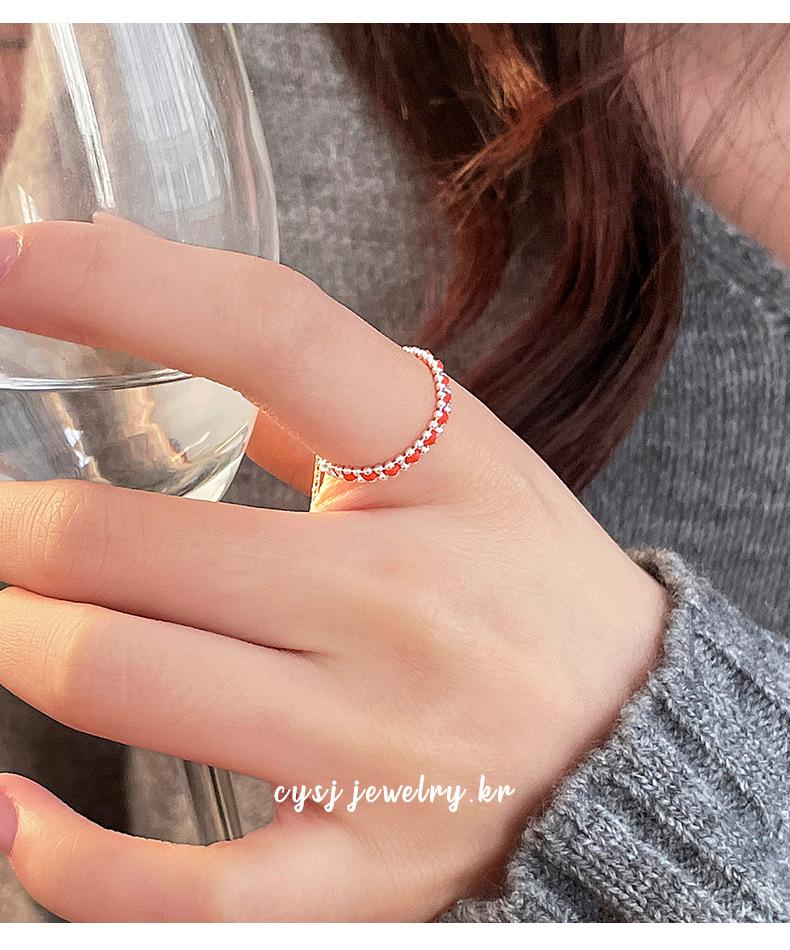 Cuiyan Shijie S925 Silver Korean Style Red Rope Drawstring Ring - Simple Handmade Women's Woven Jewelry