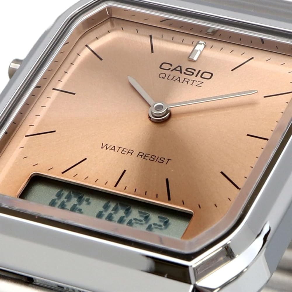 Casio Ana-Digi Quartz Watch Vintage Series AQ-230A-4AMQY Unisex Dual Time Apricot Color