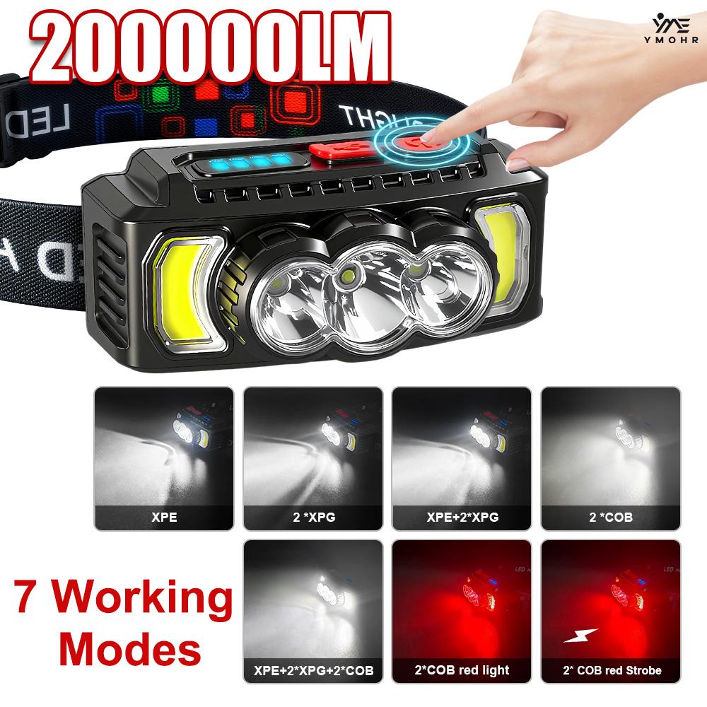 USB C Rechargeable COB LED Headlamp Powerful Headlight 18650 Super Bright Waterproof Head Torch For Outdoor Fishing Accessories