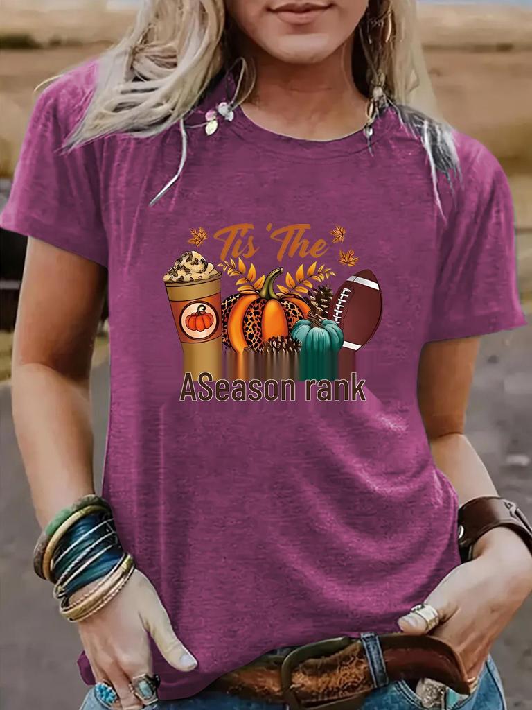 European & American Women's Halloween Pumpkin Baseball Tee - Round Neck, Short Sleeve, Casual Fashion T-Shirt