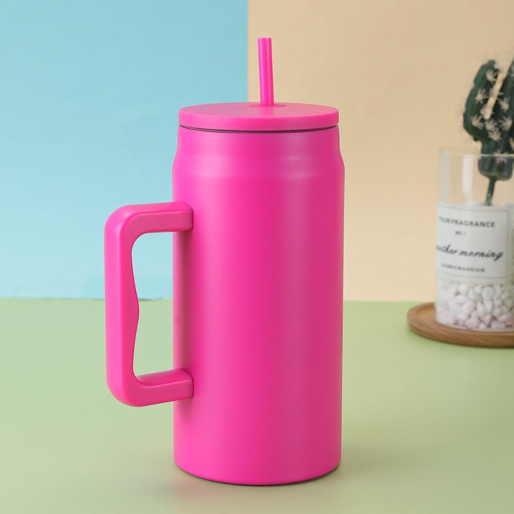 With Handle and Straw Lid Water Bottle Simple Sippy Cup Modern Thermal Cup  Unisex