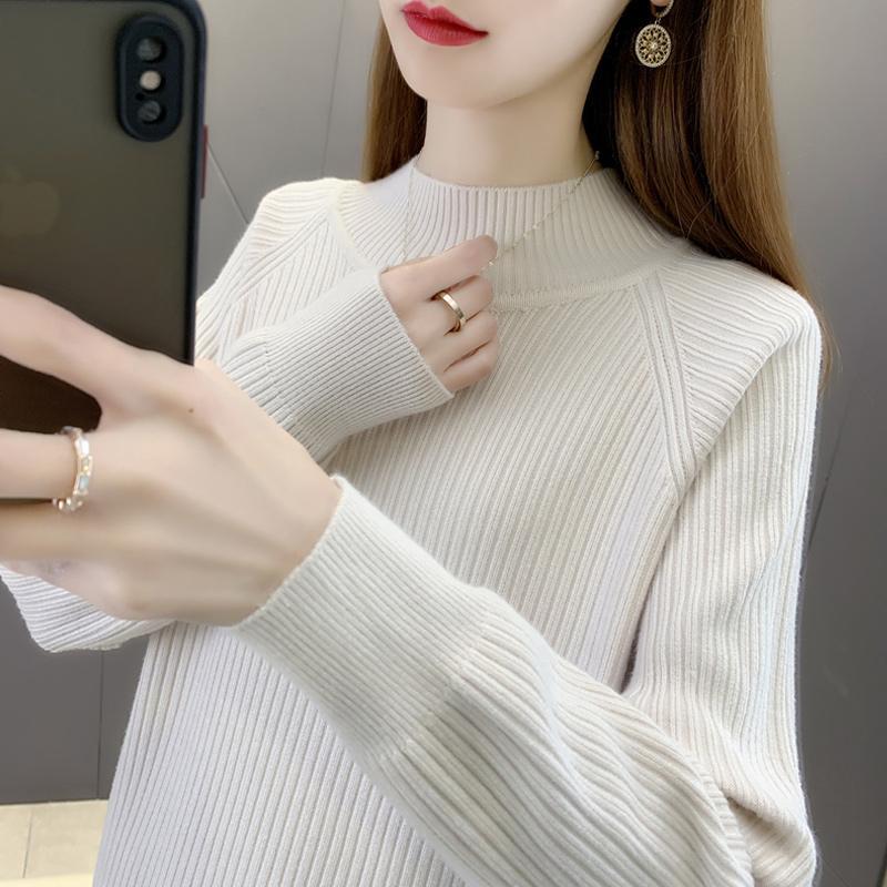 Solid Mock Neck Sweater, Versatile Long Sleeve Sweater for Fall & Winter, Women's Clothing