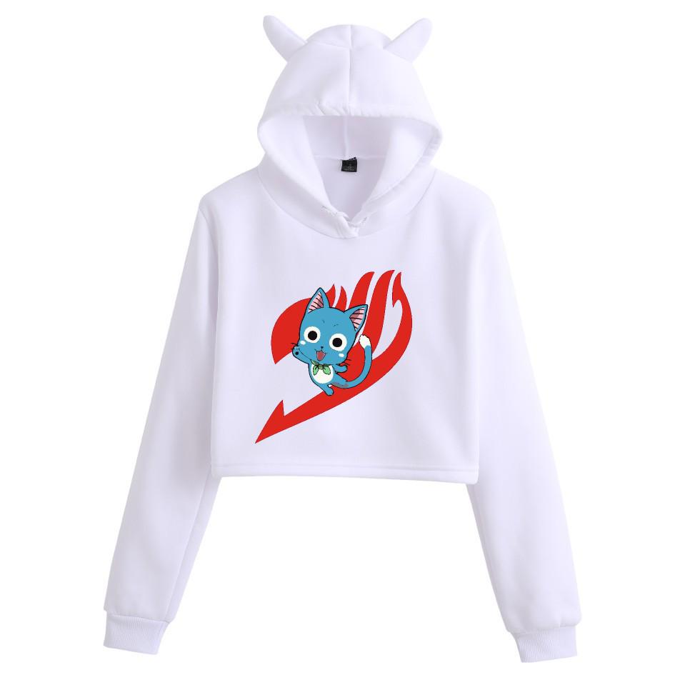 Fairy Tail Anime Cat Ear Cropped Hoodie for Girls