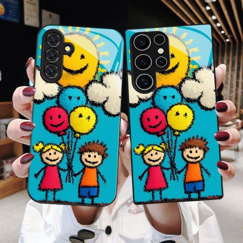 

Закаленное стекло чехол для телефона для Samsung Для Galaxy S26, S21, S22, S23, S24, S25 и FE Ultra Plus. Дизайн подсолнуха со смайликом. For Galaxy S26