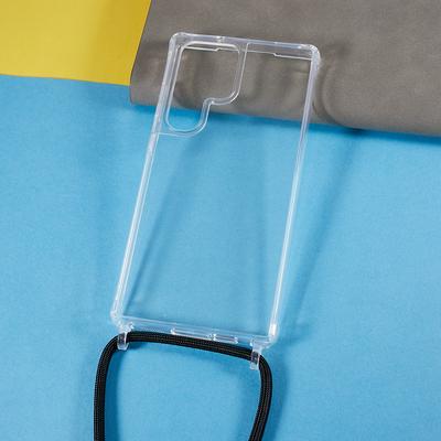 For Samsung Galaxy S23 Ultra TPU+Acrylic Phone Drop-proof Cover Clear Anti-scratch Case with Long Lanyard