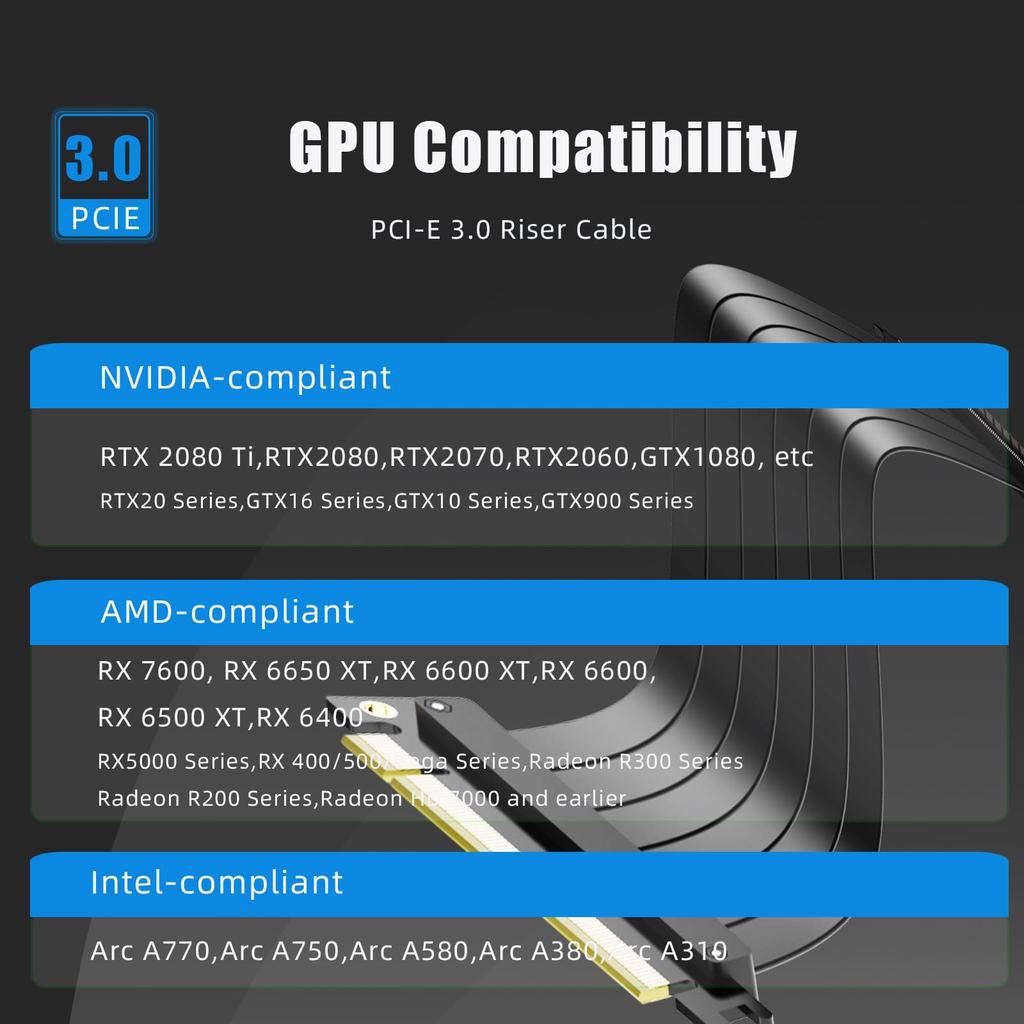 Glotrends 200mm PCIe X16 Riser Cable Is Designed for PCIe GPUs Such As GeForce RTX 10 Series and AMD Radeon Fury 3.0 Low-end 3.0 20/GTX 16/GTX