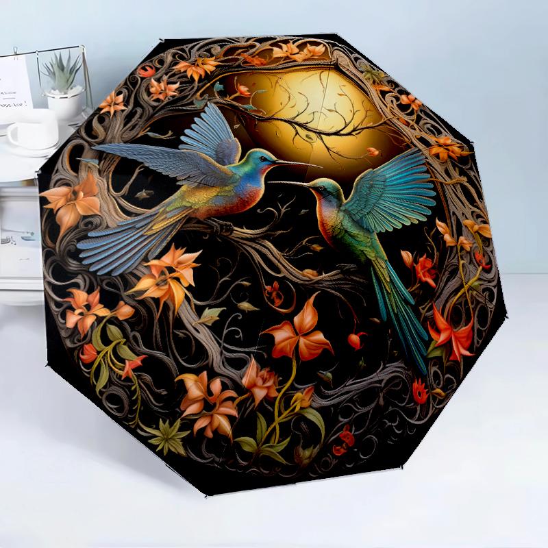 Hummingbirds And Roses Garden 8-Frame for Travel, Camping, Casual Lightweight Portable Umbrella, Essential for Every Family Holidays Birthday Gift
