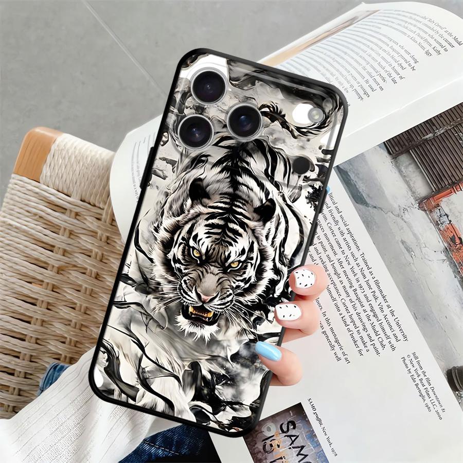 Funda Phone Cover Case for Apple iPhone 17 Pro Max 16 13 14 XR XS MAX 15 Pro 7 8 11 12 Air Cool Silver Tiger