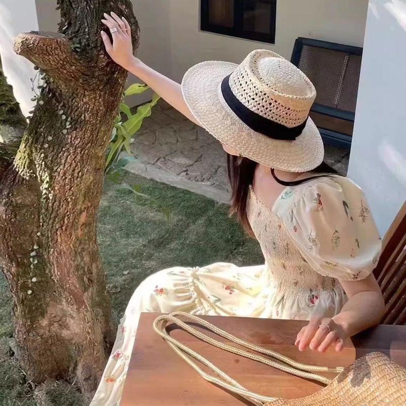 Gentle wind French square collar floral dress women's summer annual temperament vacation dress long