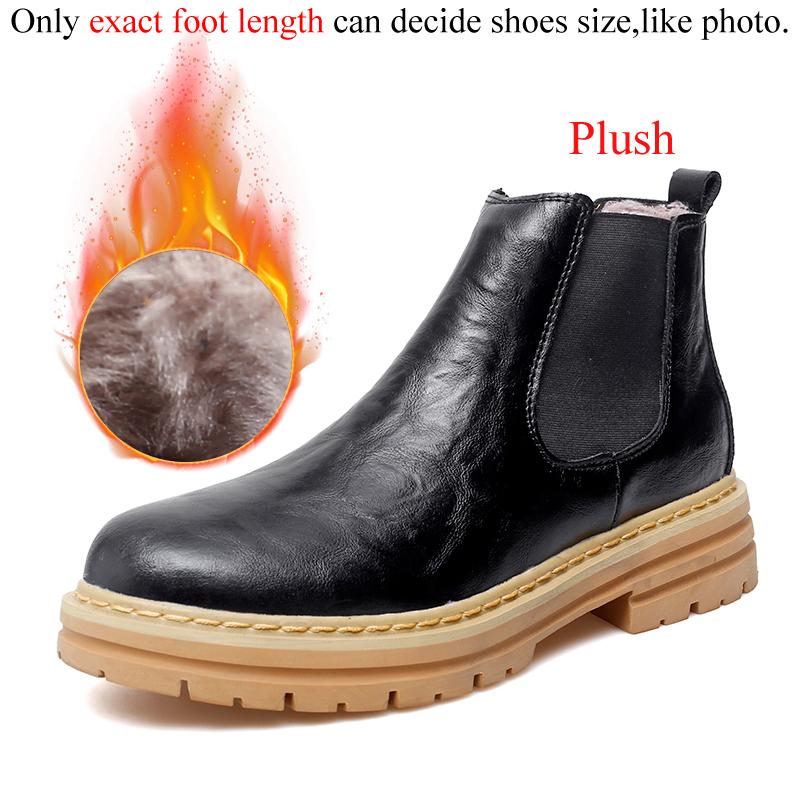Big Size 47 48 Men Chelsea Boots Winter Ankle Style Leather Boots Platform Thick Soles Botas Chelsea Hombre Plush Warm