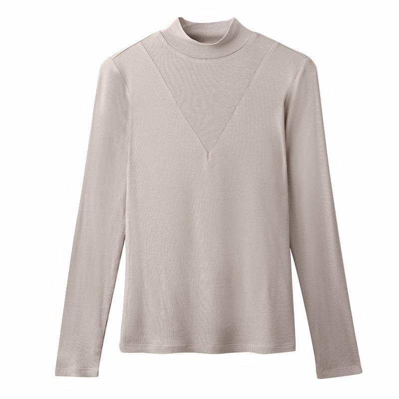 Early Autumn New Style Stitching Half-High Collar Solid Color Long-Sleeved Bottoming Shirt For Women