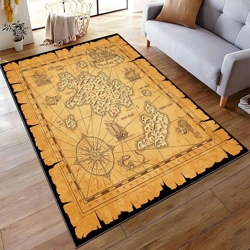Vintage Treasure Map Style Carpet with Nautical and Ship Design Suitable for use as an anti-slip for living room bedroom sofas