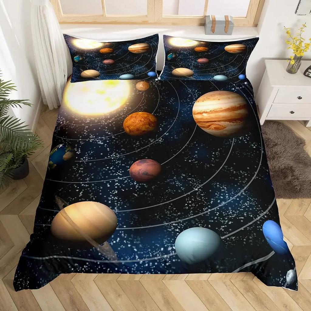 3Pcs Solar System Bedding Set For Kids Outer Space Galaxy Duvet Covers Set Universe Planets Pillowcases Astronomy Quilt Covers