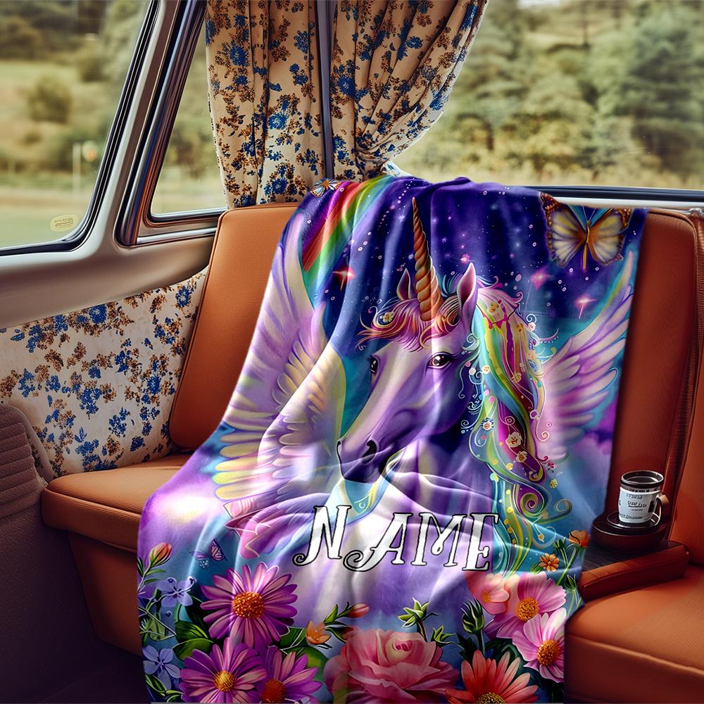 Colorful Unicorn Blanket Personalized Name Soft Comfortable Stylish Blanket Car Blanket Perfect For Travel Camping Outdoor Home Suitable For All