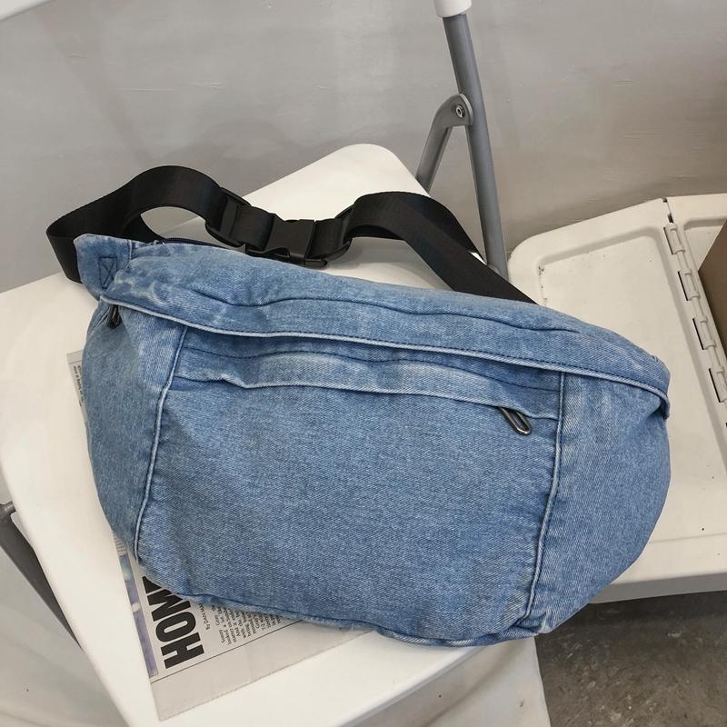 Student's Large Capacity Denim Chest Bag Women's Crossbody Bag Waist Bag