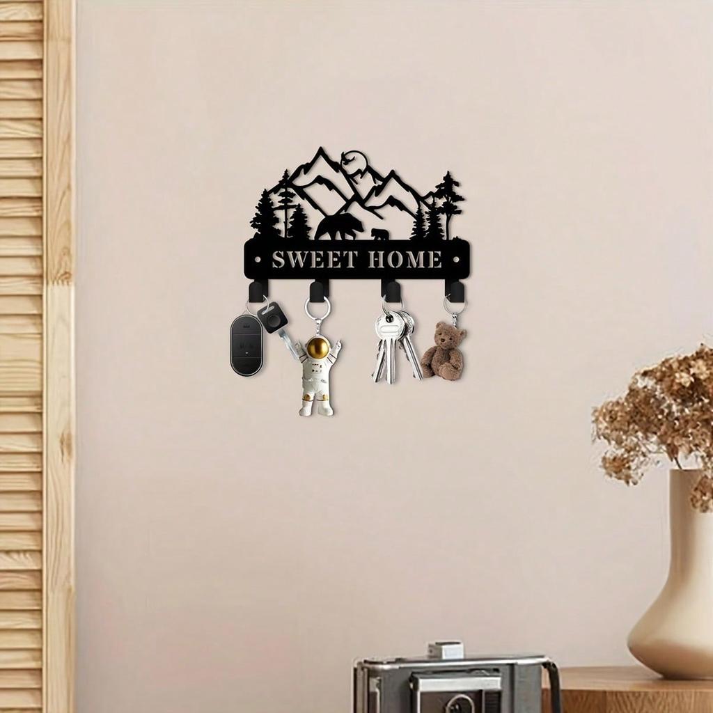 Bear Key Holder Heavy Metal Wall Hooks for Keys and Hats Space Saving Decor