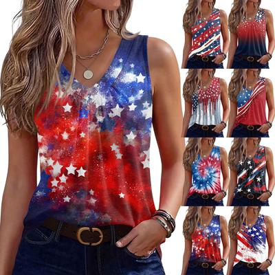 V-Neck Tank Top Women Print Tank Tee Casual Loose Fit Sleeveless Shirt