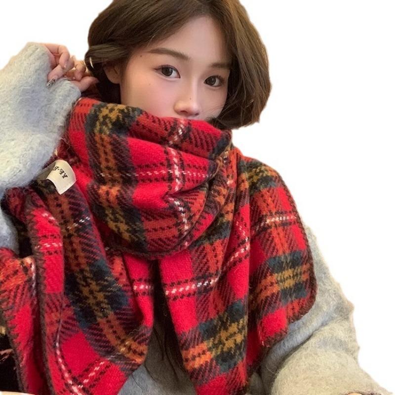 New Year of the Dragon Red Scarf Women's Winter New Plaid Imitation Cashmere Scarf Shawl Student Gift
