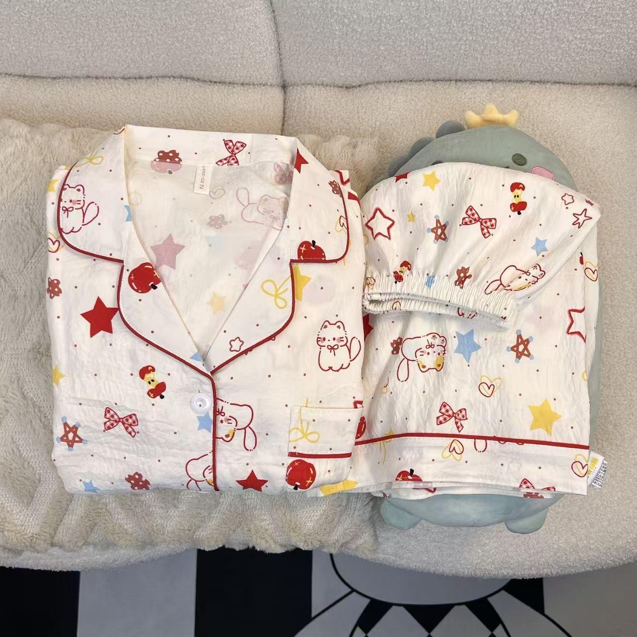 

[Early Summer Benefits] Xingxin Lucky Cat Pajamas Women s Summer Short Sleeve Shorts Loose Homewear Students Korean Summer s [recommended weight 40-47.5kg ]