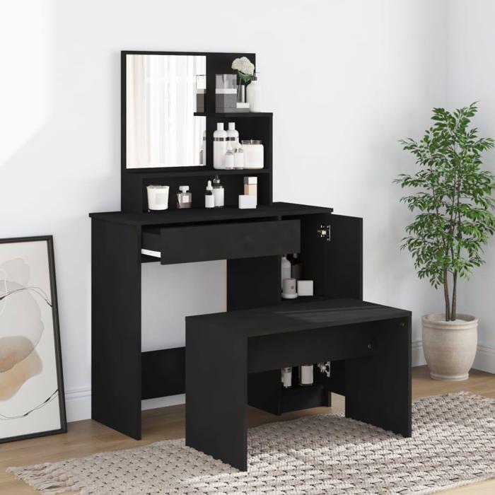 VidaXL Vanity Set, Makeup Table with Stool and Mirror, Cosmetic Dressing Table for Bedroom, Modern, 3114148