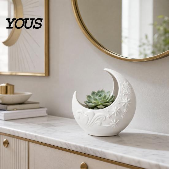 Artistic Moon Star Planter Crescent Planter, Plant Holder, Elegant Unique Shape Flower Pot for Indoor Outdoor Home Decor, Lovers Gift Vine Texture