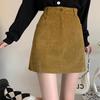 2024 Coffee Corduroy A-Line Midi Skirt: High Waist, Slimming, Autumn/Winter Style for Petite Women
