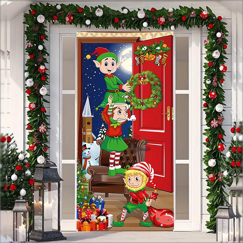 Stretch Fabric Christmas Door Tapestry - Santa Claus Gift Background for Holiday Parties
