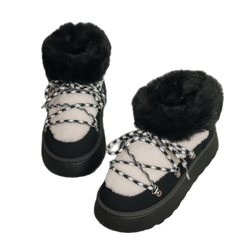 Women's Wide Width Lace-Up Snow Boots, Height Increasing Platform Booties, Plush Lined Winter Ankle Boots for Women