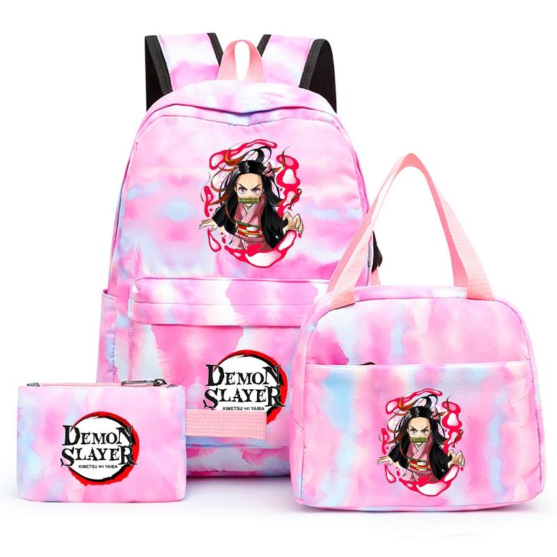 3ks/set Anime Demon Slayer Batoh pro dívky Chlapci Back To School Bag with Lunch Bag Student Bookbag Muži Ženy Cestovní taška Mochil