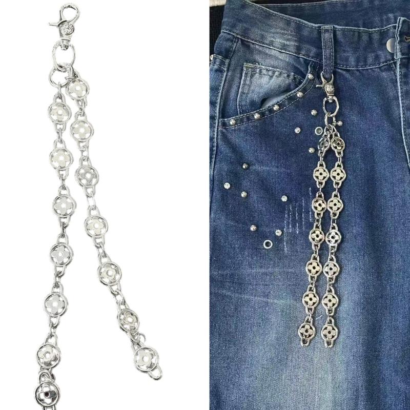 Floral Alloy Detachable Trousers Chain Vintage Silver Jewelry Ornament For Pants Bags Wallet Fashion Accessories