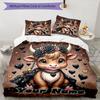 3PC Custom Name Fantasy Cow Flowers Bedding Set Printed Bedding Set Duvet Cover Closure Includes 1 Duvet Cover & 2 Pillowcases for All Seasons Bedroom