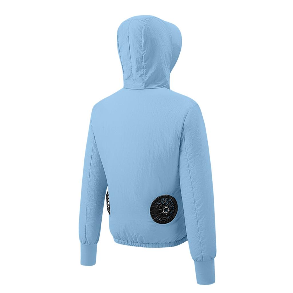 Women's Summer Fan Jacket (Including A Set Of 9-blade Brushless 5V Fans) Long Sleeved Hooded Zipper Heatstroke Proof Solid Color Work Clothes