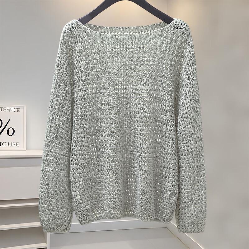 

Sibaisha Women s Hollow Knit Drop-Shoulder Long Sleeve Sweater One Size
