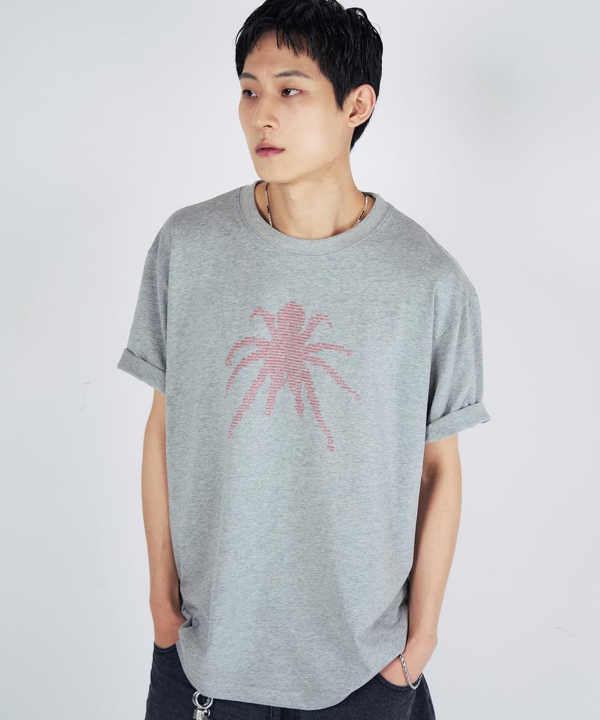 SLOWACID Ascii Spider Short Sleeve T-Shirt [Melange Grey]
