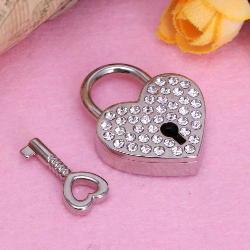 Mini Heart Archaize Padlocks With for Key Metal for Wish Lock Jewelry Box Diamonds Decorative Padlock for Lovers, Girls,