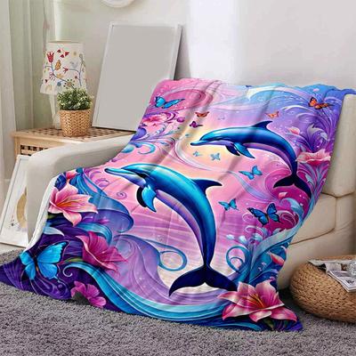 1 Stück Leichtgewichtige Flanelldecke mit Delfin-Aufdruck, Bequeme und Warme Decke, für Camping Sofa Bett und Couch Büro, Geschenk