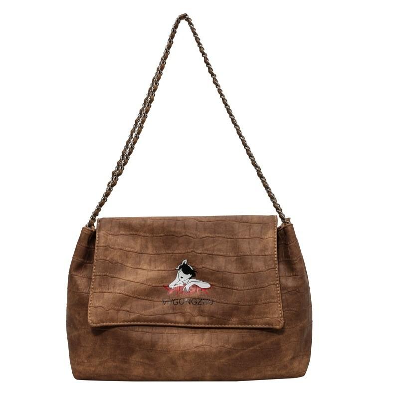 

Urban Minimalist Chain Tote Bag For Women 2023 New Stylish Shoulder Bag Casual Retro Handbag коричневий