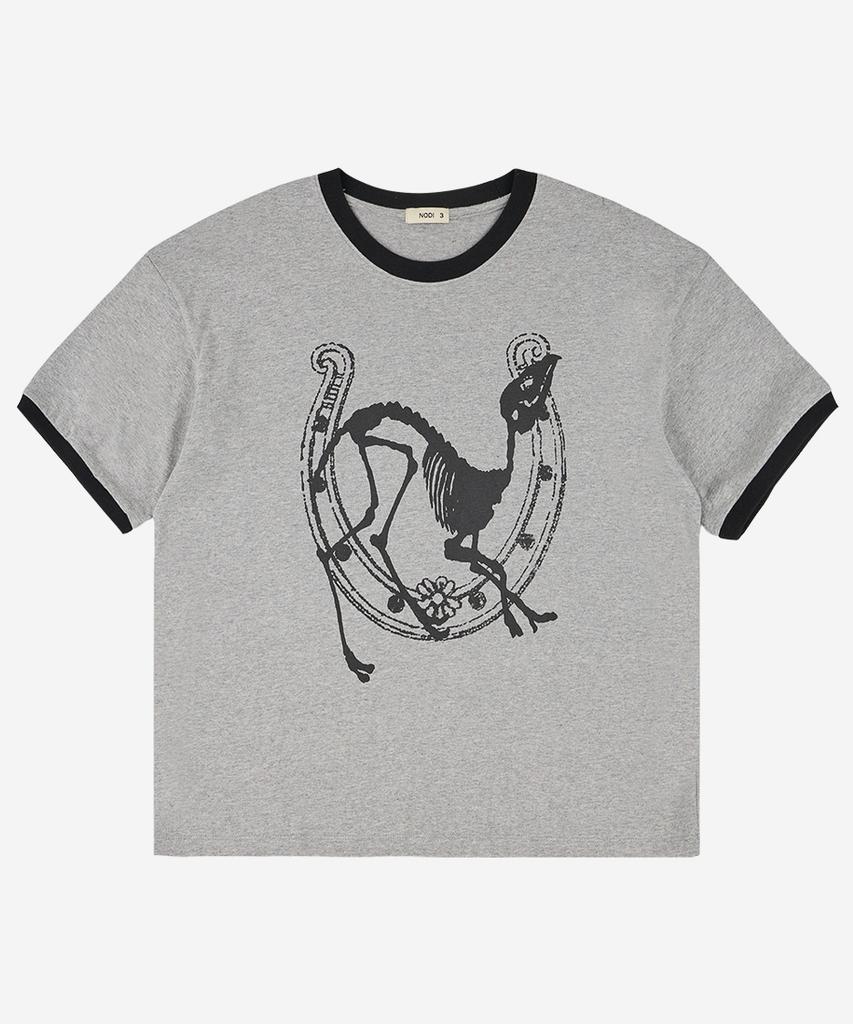 Nodi Lucky Dead Horse Ringer Crop Tee Melange Gray