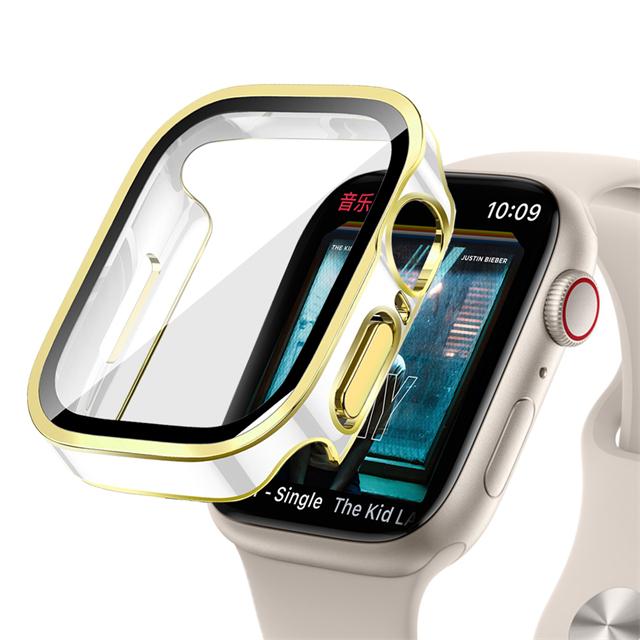 Glass+Case For Apple Watch 7 8 45mm 41mm 49mm 44mm 40mm Straight Edge Screen Protector Cover Case iWatch 4 5 SE 6 7 8 Ultra 49mm