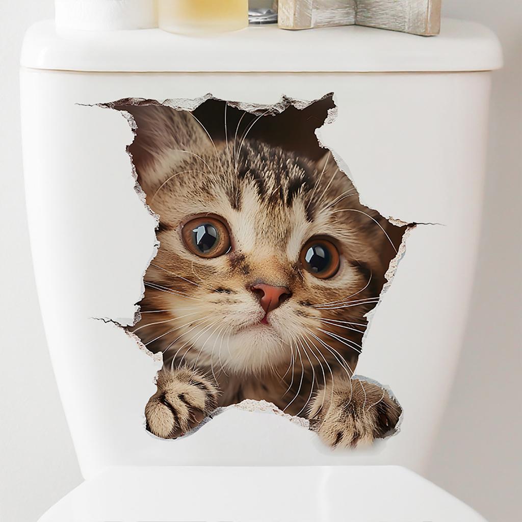 Cute Cat Toilet Stickers, Waterproof Removable Self-Adhesive Bathroom Home Decor