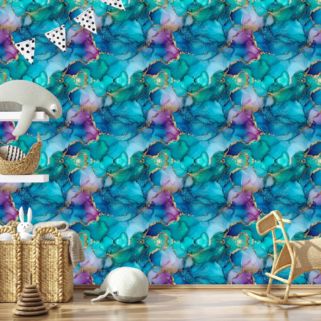 Ink Turquoise Wallpaper, Soft Forms for Living Room and Bedroom 50x1000